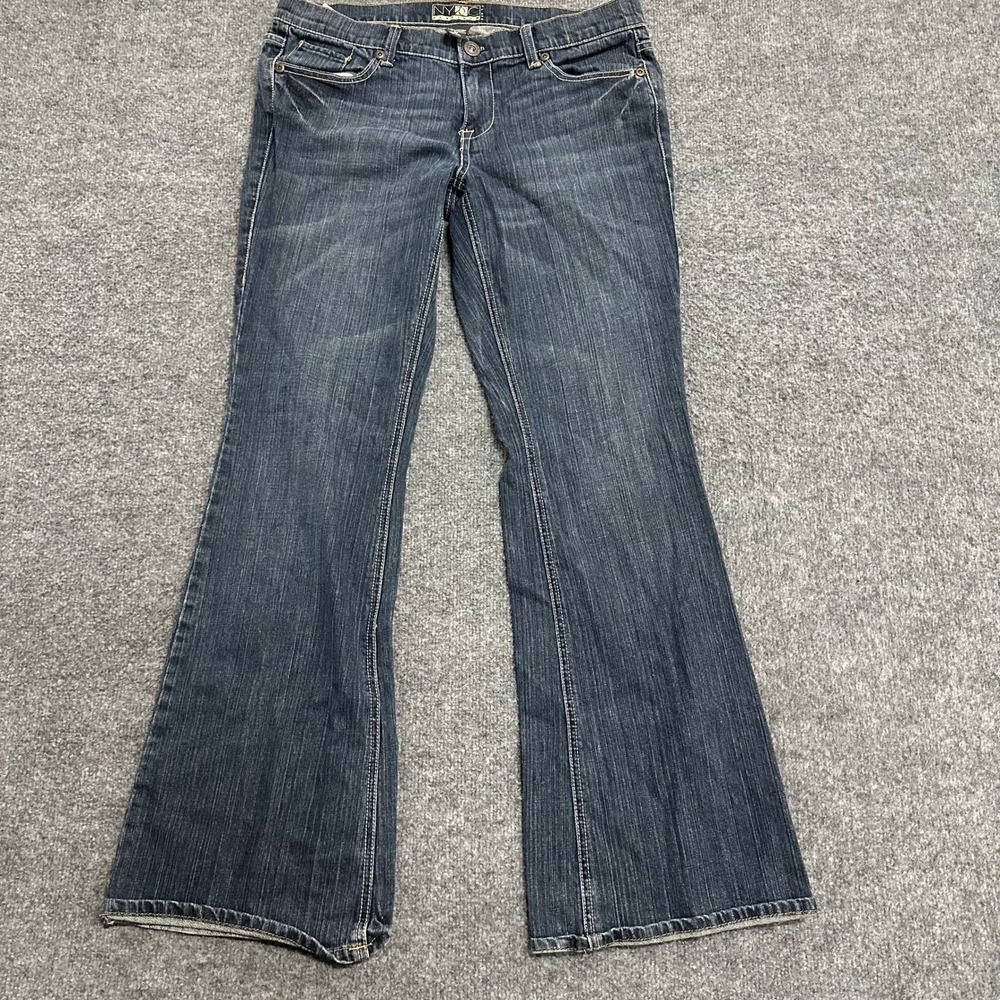 NY&C Jeans Womens Size 12 Dark Wash Flare Platinum Stretch Denim Flap Pocket